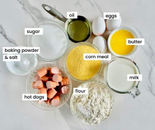 Ingredients for homemade mini corn dogs