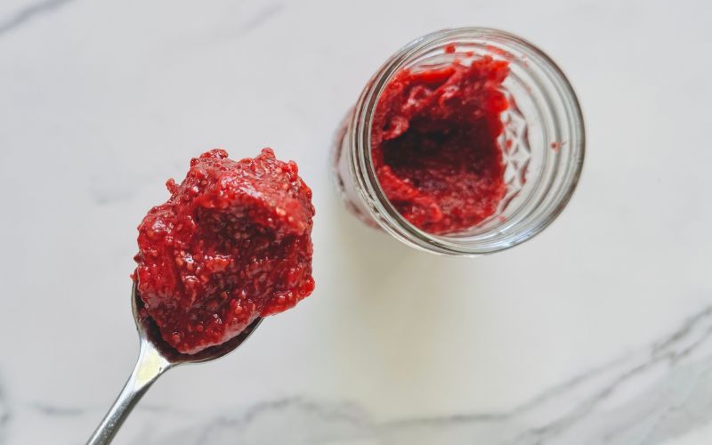 Easy strawberry chia jam with frozen fruit (no pectin needed)