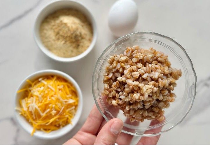 Ingredients for cheesy farro snack bites